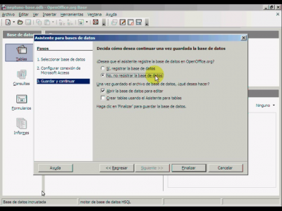 No registrar la base de datos