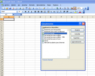 Complemento instalado en Excel 2003