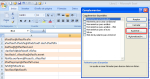 Diálogo de complementos en Excel 2007